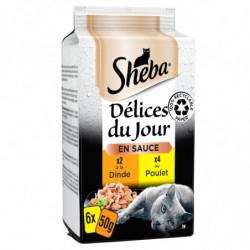 SHEBA - Délices du Jour en sauce Poulet Dinde Pâtée pour chat - boite de 6 sachets de 50 g Sonico.fr