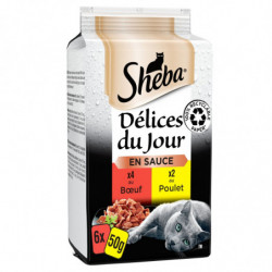 SHEBA - Délices du Jour en sauce Boeuf Poulet Pâtée pour chat - boite de 6 sachets de 50 g Sonico.fr