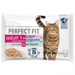 PERFECT FIT - Pâtée pour chat Stérilisé en sauce Saumon Poissons - paquet de 4 sachets de 85 g Sonico.fr