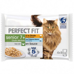 PERFECT FIT - Pâtée pour chat Senior Stérilisé en sauce Dinde Poissons - paquet de 4 sachets de 85 g Sonico.fr