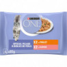 PURINA ONE - Spécial Pelage Boules de poils Poulet Saumon Pâtée pour chat - paquet de 4 sachets de 85 g Sonico.fr