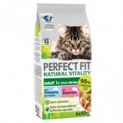 PERFECT FIT - Natural Vitality chat Stérilisé Poissons Saumon Pâtée pour chat - boite de 6 sachets de 50 g Sonico.fr