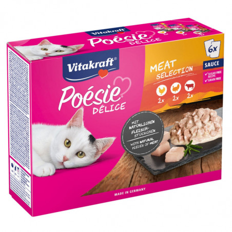 VITAKRAFT - Poésie Délice Meat Sélection en Sauce Pâtée pour chat - boite de 6 sachets de 85 g Sonico.fr