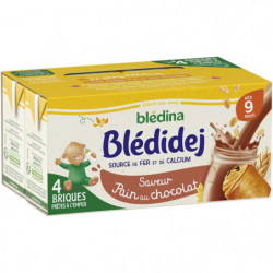 BLEDINA - Blédidej Lait et céréales Saveur Pain au chocolat bébé dès 9 mois - paquet de 4x250 ml  Sonico.fr