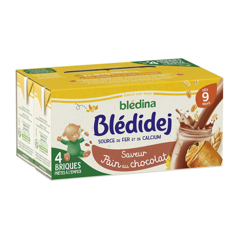 BLEDINA - Blédidej Lait et céréales Saveur Pain au chocolat bébé dès 9 mois - paquet de 4x250 ml  Sonico.fr