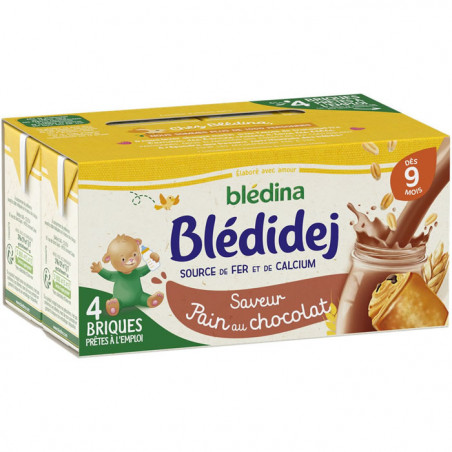 BLEDINA - Blédidej Lait et céréales Saveur Pain au chocolat bébé dès 9 mois - paquet de 4x250 ml  Sonico.fr