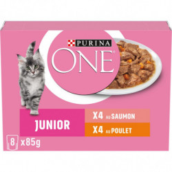 PURINA ONE - Pâtée pour chat Junior Saumon Poulet - boite de 8 sachets de 85 g Sonico.fr