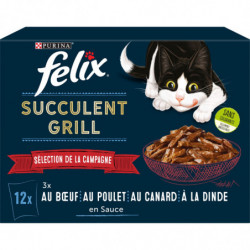 FELIX - Succulent Grill Cabillaud Sélection de la Campagne Pâtée pour chat - paquet de 12 sachets de 80 g Sonico.fr
