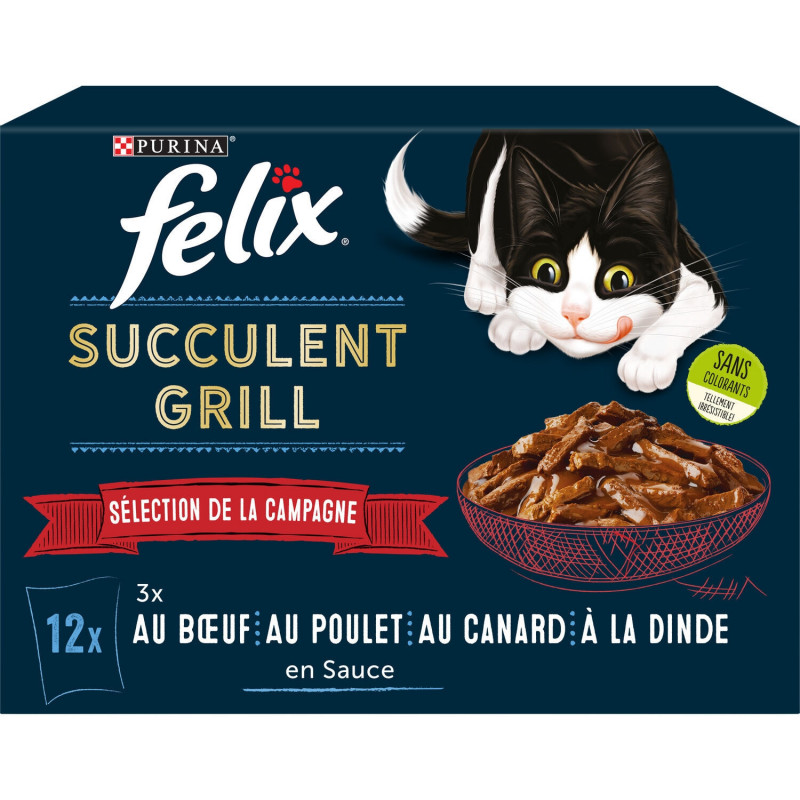 FELIX - Succulent Grill Cabillaud Sélection de la Campagne Pâtée pour chat - paquet de 12 sachets de 80 g Sonico.fr