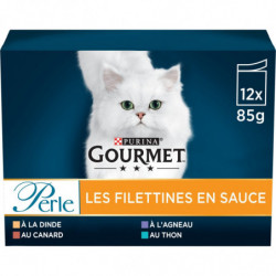 PURINA GOURMET - Perle Les Filettines en Sauce Pâtée pour chat  - paquet de 12 sachets de 85 g Sonico.fr