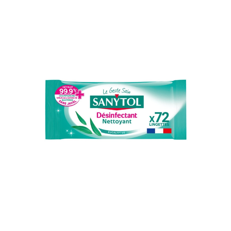 SANYTOL - lingettes désinfectantes Eucalyptus - paquet de 72 lingettes Sonico.fr