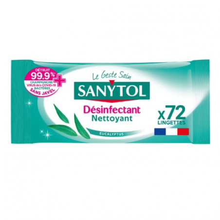 SANYTOL - lingettes désinfectantes Eucalyptus - paquet de 72 lingettes Sonico.fr