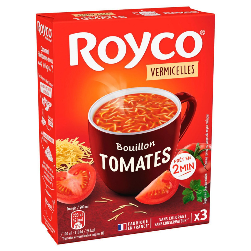 ROYCO - Bouillon Tomates et Vermicelles Soupe déshydratée - boite de  3 sachets - 42g Sonico.fr
