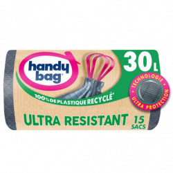 HANDY BAG - Ultra Résistants Sacs poubelle 30 L à poignées coulissantes - rouleau de 15 sacs Sonico.fr