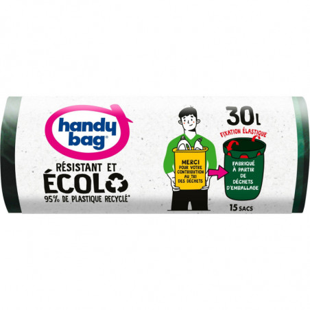 HANDY BAG - Résistant et Ecolo 30 L Sac poubelle Fixation élastique - rouleau de 15 sacs Sonico.fr