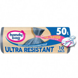 HANDY BAG - Ultra Résistant 50 L Sac poubelle avec liens pratique - rouleau de 10 sacs Sonico.fr