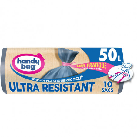 HANDY BAG - Ultra Résistant 50 L Sac poubelle avec liens pratique - rouleau de 10 sacs Sonico.fr