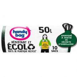 HANDY BAG - Résistant et Ecolo 50 L Sac poubelle à poignées coulissantes - rouleau de 10 sacs Sonico.fr