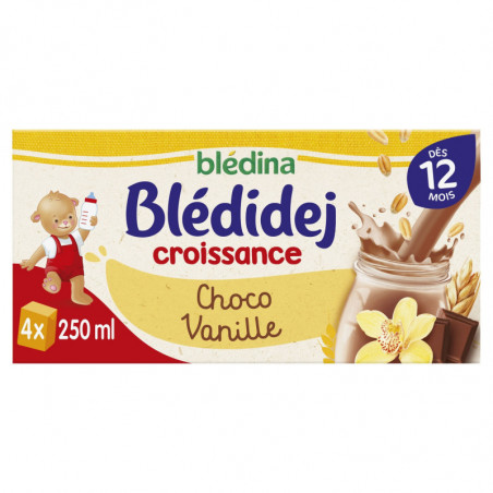 BLEDINA - Blédidej Croissance Choco Vanille Lait et céréales bébé dès 12 mois - boîte de 4 briques de 250 ml Sonico.fr