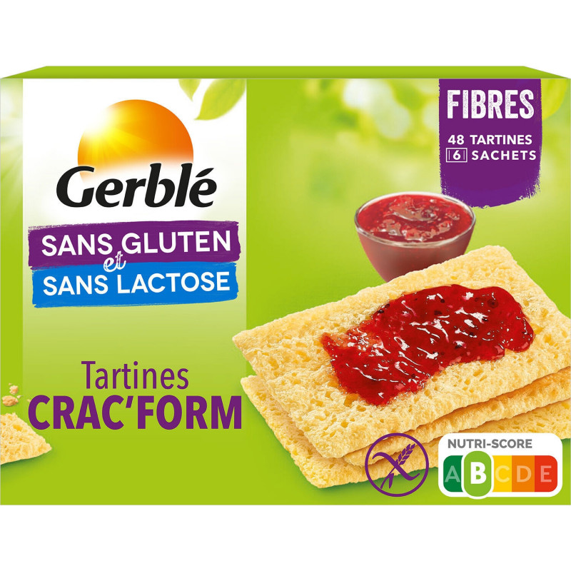 GERBLE - Tartines Crac'Form Sans Gluten Fibres - boite de 250 g Sonico.fr