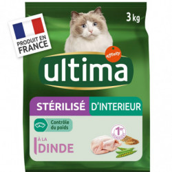 ULTIMA - Croquettes pour chat d'Intérieur Stérilisé à la Dinde - sac de 3 kg Sonico.fr