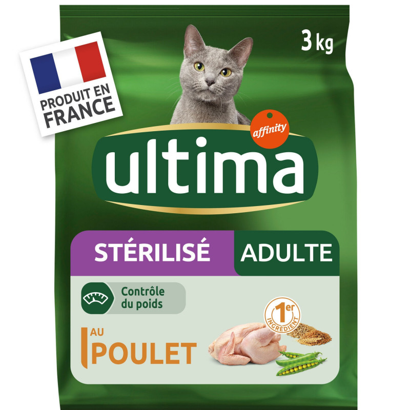 ULTIMA - Croquettes pour chat Adulte Stérilisé au Poulet - sac de 3 kg Sonico.fr