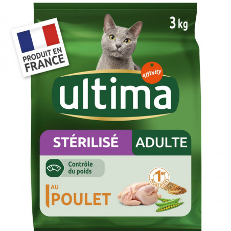 ULTIMA - Croquettes pour chat Adulte Stérilisé au Poulet - sac de 3 kg Sonico.fr