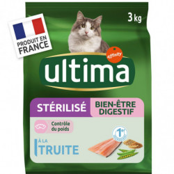 ULTIMA - Croquettes pour chat Stérilisé Bien-être Digestif à la Truite - sac de 3 kg Sonico.fr