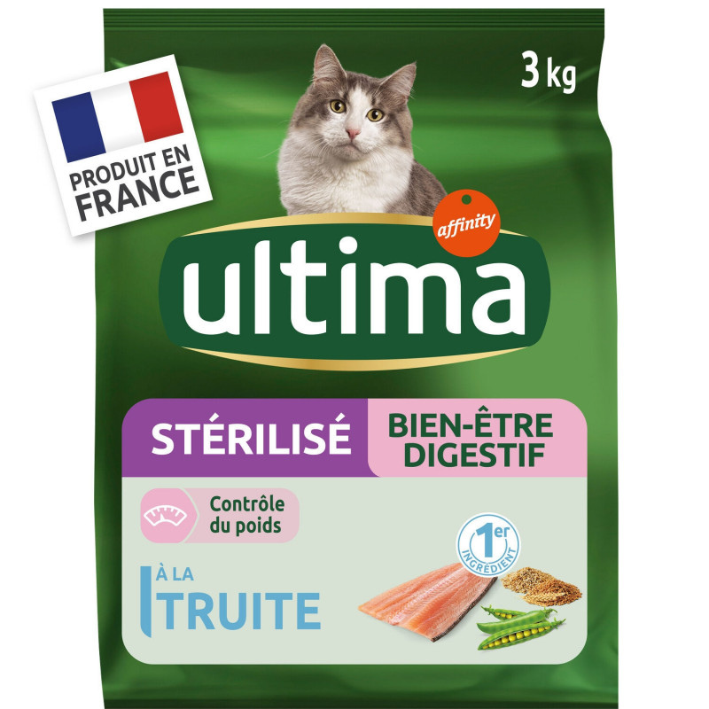 ULTIMA - Croquettes pour chat Stérilisé Bien-être Digestif à la Truite - sac de 3 kg Sonico.fr