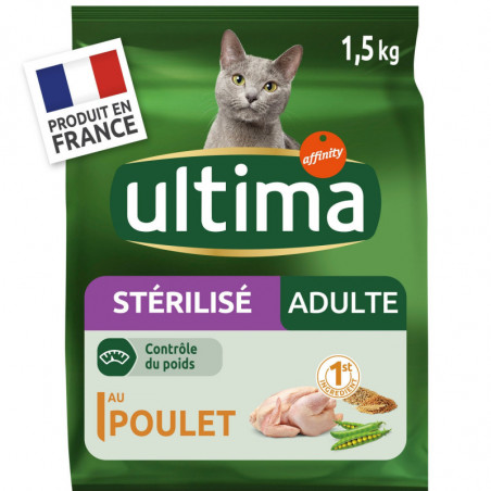 ULTIMA - Croquettes pour chat Adulte Stérilisé au Poulet - sac de 1,5 kg Sonico.fr