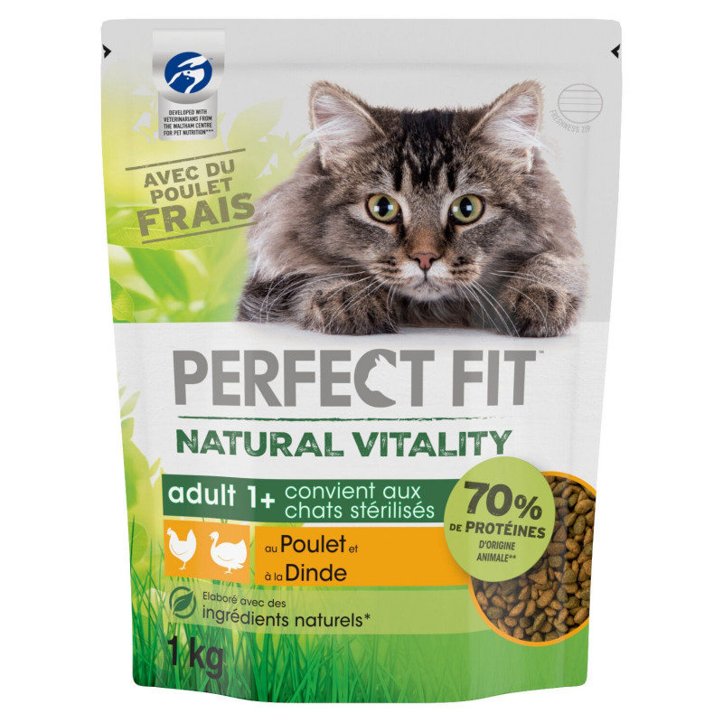 PERFECT FIT - Natural Vitality au Poulet et à la Dinde Croquettes chat Stérilisé - sac de 1 kg Sonico.fr