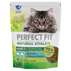 PERFECT FIT - Natural Vitality au Saumon et aux Poissons blancs Croquettes chat Stérilisé - sac de 1 kg Sonico.fr