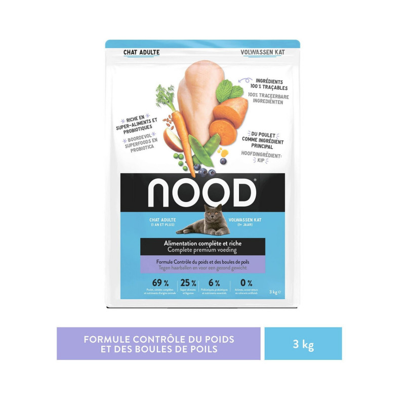 NOOD - Croquettes pour chat Adulte au Poulet et aux Légumes - sac de 3 kg Sonico.fr