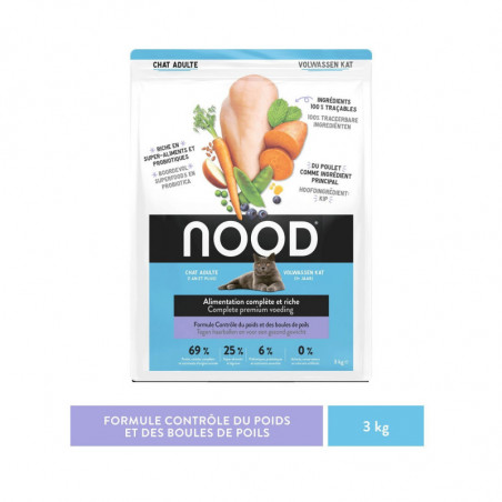 NOOD - Croquettes pour chat Adulte au Poulet et aux Légumes - sac de 3 kg Sonico.fr