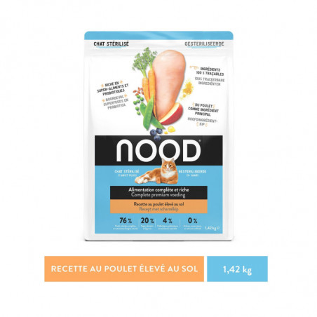 NOOD - Croquettes pour chat Adulte au Poulet et aux Super-aliments - sac de 1,42 kg Sonico.fr