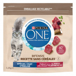 PURINA ONE - Croquettes pour chat Stérilisé au Buf Sans Céréales - sac de 1,1 kg Sonico.fr