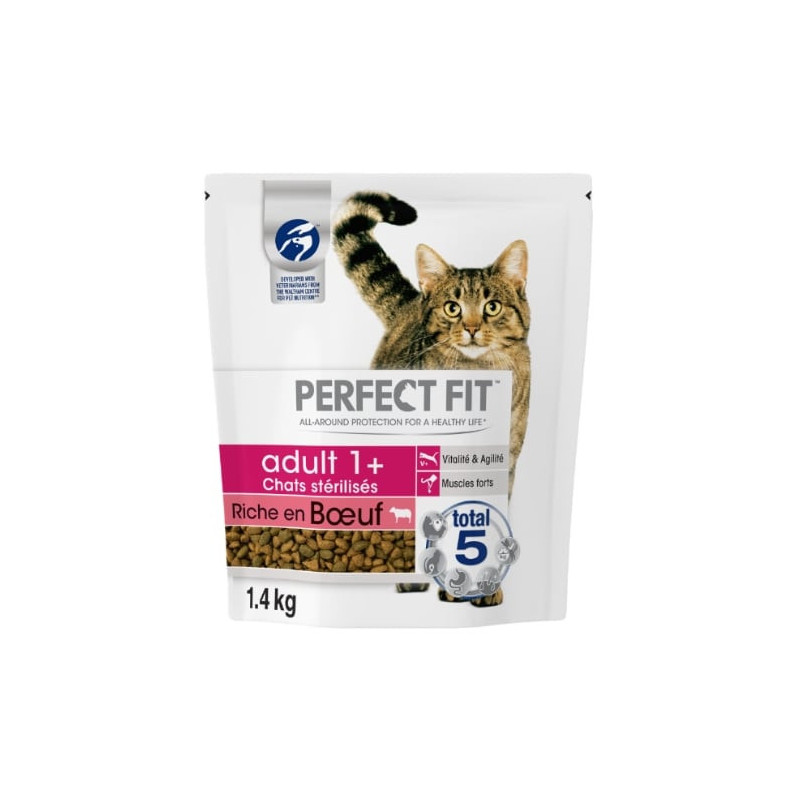 PERFECT FIT - Croquette au Buf pour Chat Adulte Stérilisé - sac de 1,4 kg Sonico.fr