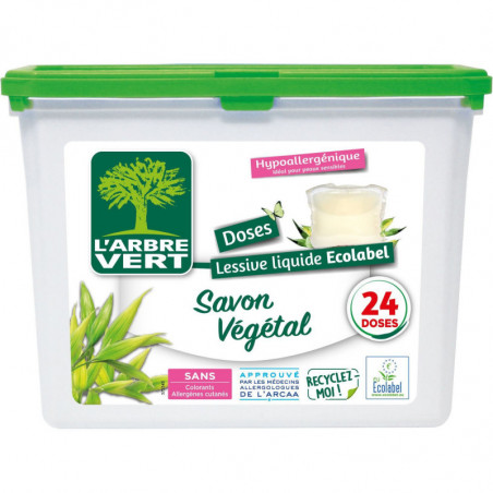 L'ARBRE VERT - Lessive Capsule Savon Végétal - boîte de 24 capsules Sonico.fr