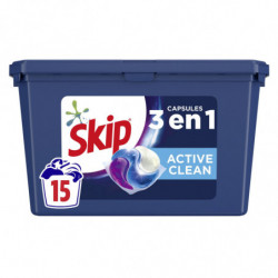SKIP - Lessive Capsule Active Clean 3En1 - boîte de 15 capsules Sonico.fr