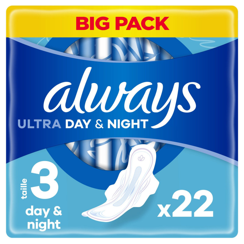 ALWAYS -Ultra Day and Night Avec Ailettes Taille 3 - paquet de 22 serviettes hygiéniques Sonico.fr