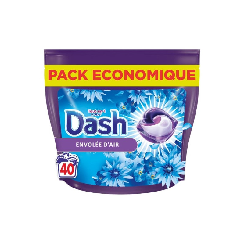 DASH - Lessive Capsule Tout-En-1 Envolée d'Air - boîte de 40 capsules Sonico.fr