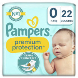 PAMPERS - Premium Protection New Baby - Couches Taille 0-3kg - paquet de 22 couches Sonico.fr