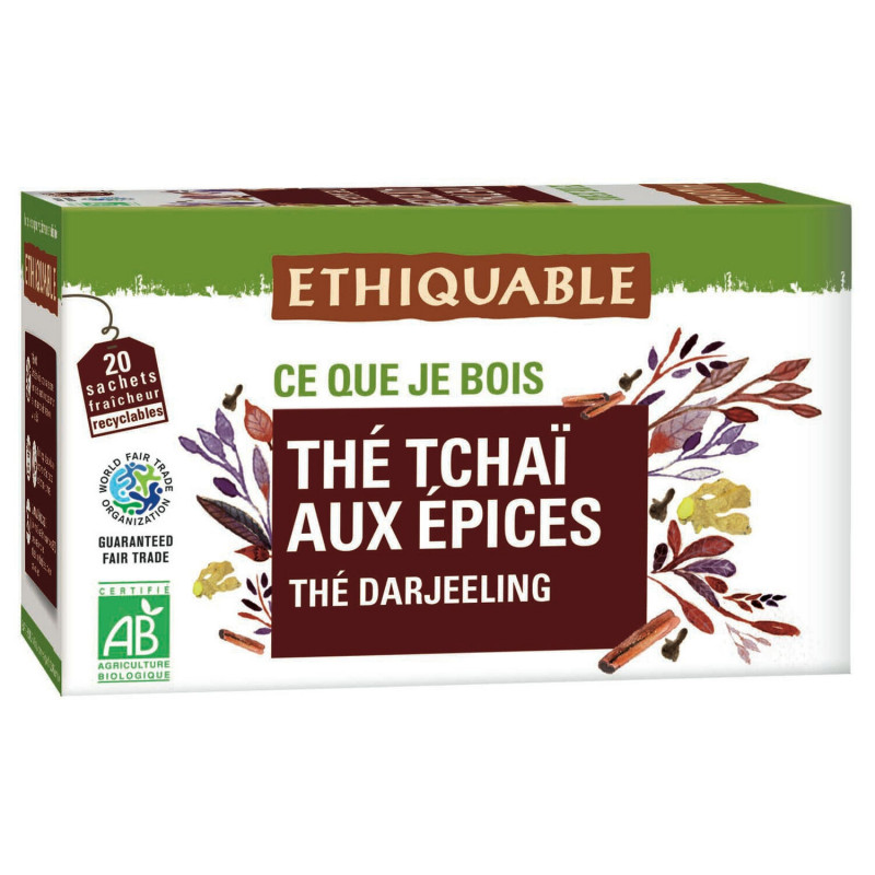 ETHIQUABLE - Thé noir Tchai aux Epices Darjeeling Bio - boite de 20 sachets Sonico.fr