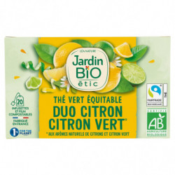 JARDIN BIO ETIC - Thé vert Duo Citron Citron Vert Bio - boîte de 20 sachets Sonico.fr