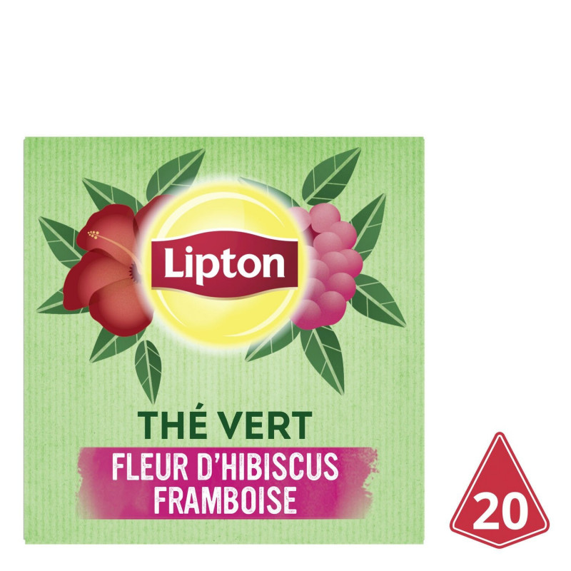 LIPTON - Thé Vert Fleur Hibiscus et Framboise - boite de 20 sachets Sonico.fr