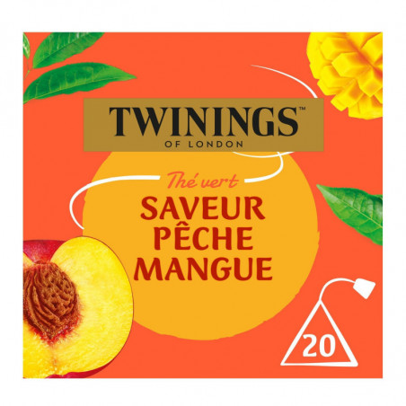 TWININGS - Thé Vert Pêche Mangue - boite de 20 sachets Sonico.fr