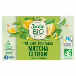 JARDIN BIO ETIC - Thé vert Matcha Citron Bio - boîte de 20 sachets Sonico.fr