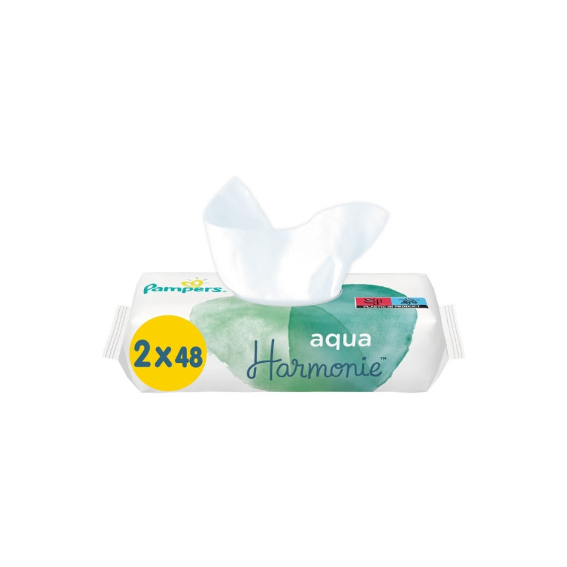 PAMPERS - Aqua Harmonie Lingettes pour bébé au coton bio - paquet de 2 x 48 lingettes Sonico.fr