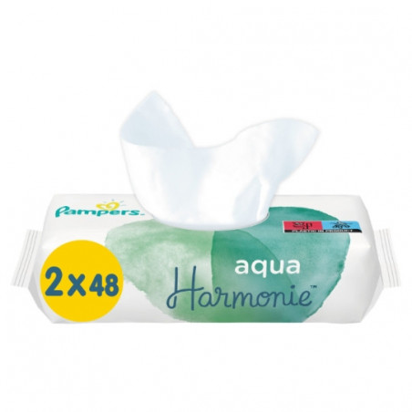 PAMPERS - Aqua Harmonie Lingettes pour bébé au coton bio - paquet de 2 x 48 lingettes Sonico.fr
