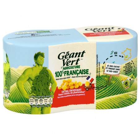 GEANT VERT - Maïs doux extra croquant sans résidu de pesticides - pack de 2 boites de 285 g net égoutté Sonico.fr